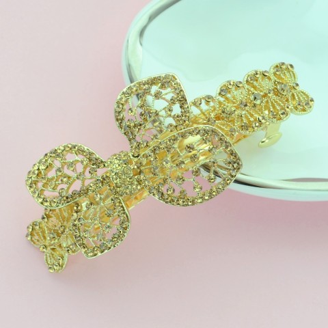 Sparkling Double Clip Crystal Bow Barrette