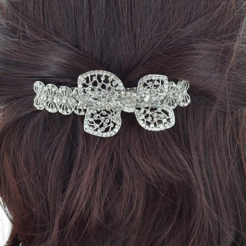 Sparkling Double Clip Crystal Bow Barrette