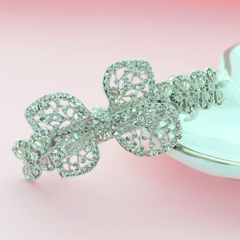 Sparkling Double Clip Crystal Bow Barrette