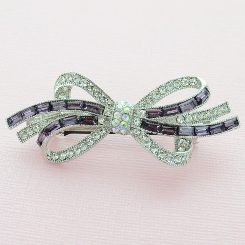 Crystal Bow Double Clip Barrette