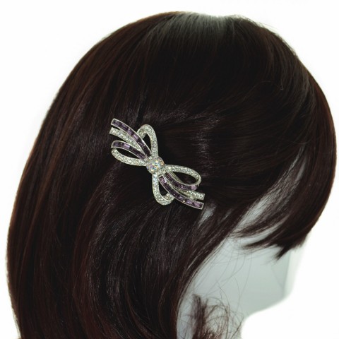 Crystal Bow Double Clip Barrette