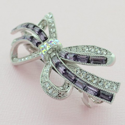 Crystal Bow Double Clip Barrette