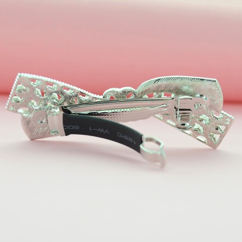 Sparkling Crystal Faux Pearl Bow Barrette