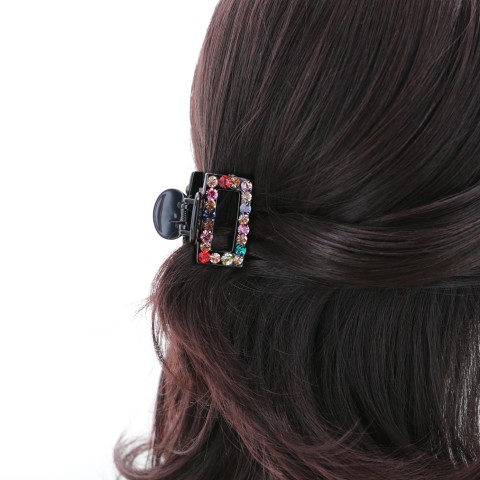 Crystal Rhinestone Rectangle Cutout Claw Clip