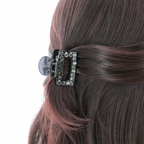 Crystal Rhinestone Rectangle Cutout Claw Clip