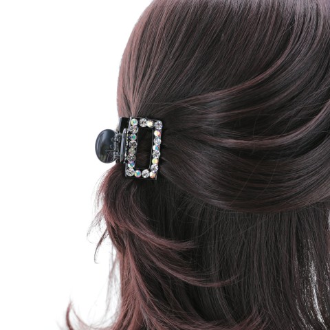 Crystal Rhinestone Rectangle Cutout Claw Clip