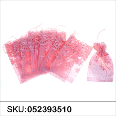 Flower-Embellished Matching Drawstring Organza Bag