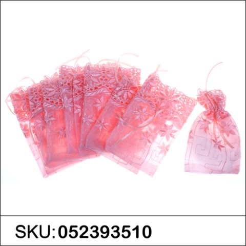 Flower-Embellished Matching Drawstring Organza Bag