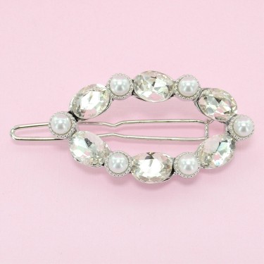 Oval Crystal & Pearl Barrette