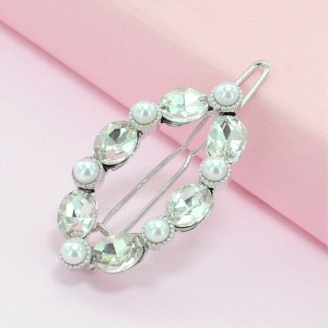 Oval Crystal & Pearl Barrette