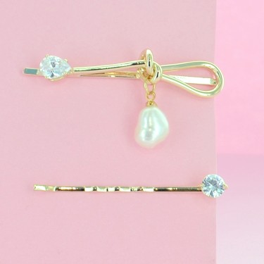 Crystal and Pearl Knot Bobby Pin (2-Pack)