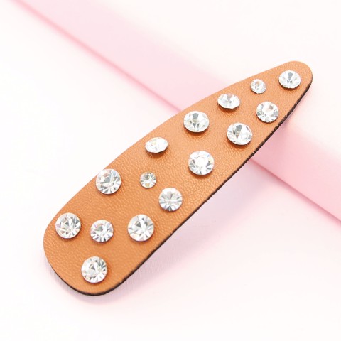 Faux Leather Rhinestone Snap Clip