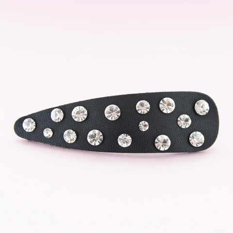 Faux Leather Rhinestone Snap Clip