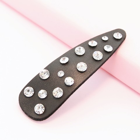 Faux Leather Rhinestone Snap Clip