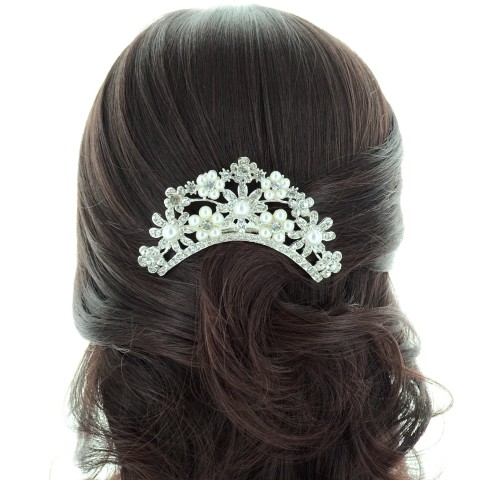 Crystal Flowers & Pearl Hair Comb