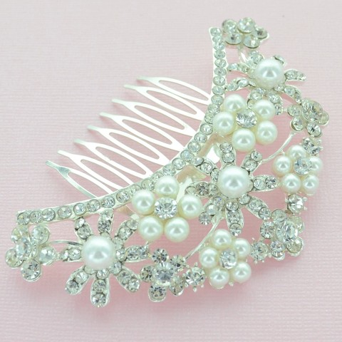 Crystal Flowers & Pearl Hair Comb