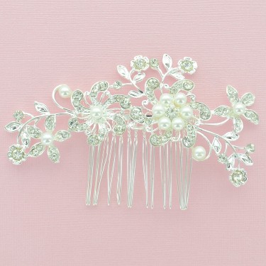 Crystal Flowers & Pearl Hair Comb