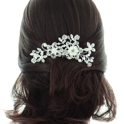 Crystal Flowers & Pearl Hair Comb