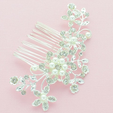 Crystal Flowers & Pearl Hair Comb