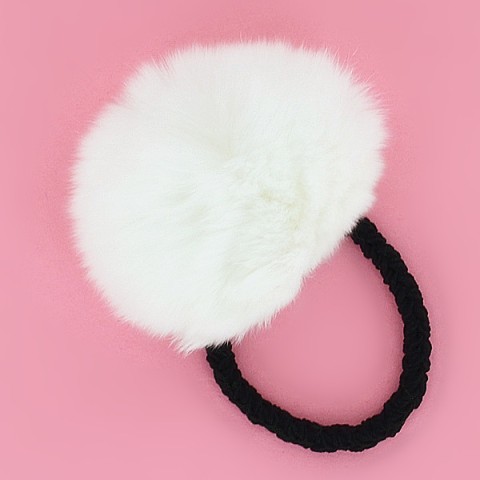 Genuine Rabbit Fur Pom Pom Ponytail Holder