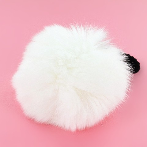 Genuine Rabbit Fur Pom Pom Ponytail Holder