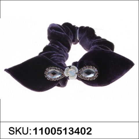 Silk Like Velvet Crystal Bow Ponytail Holder