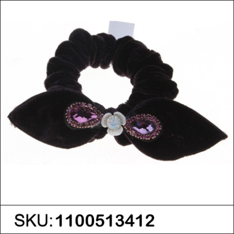 Silk Like Velvet Crystal Bow Ponytail Holder