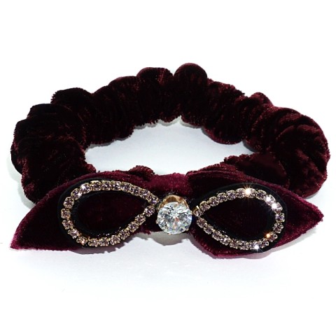 Silk Like Velvet Crystal Bow Ponytail Holder