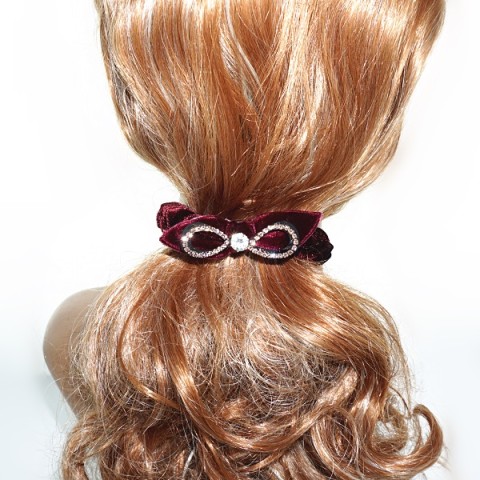 Silk Like Velvet Crystal Bow Ponytail Holder