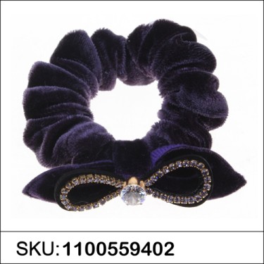 Silk Like Velvet Crystal Bow Ponytail Holder