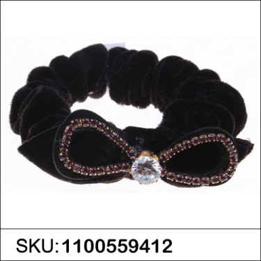 Silk Like Velvet Crystal Bow Ponytail Holder