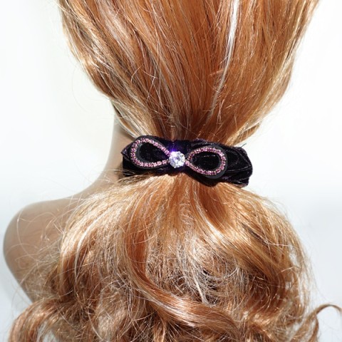 Silk Like Velvet Crystal Bow Ponytail Holder