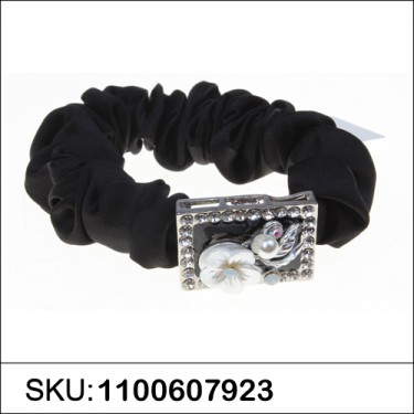 Crystal Flower Silk Like Stain Ponytail Holder