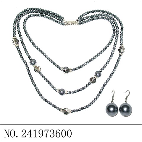 Necklace& Earr Set Gray