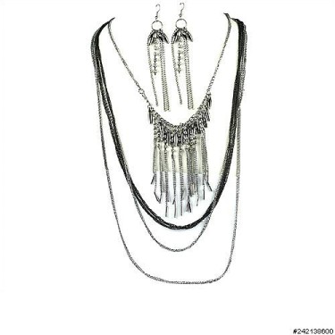 Necklace& Earr Set Gray