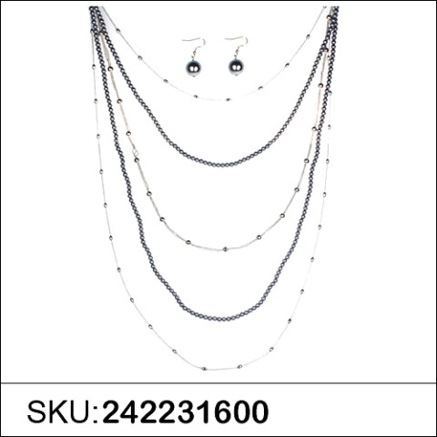 Necklace& Earr Set Gray