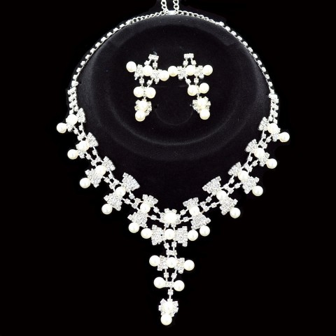 Rhinestone & Faux Pearl Evening Necklace Set