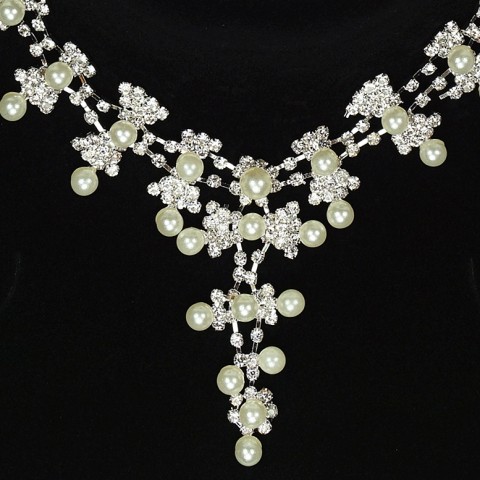 Rhinestone & Faux Pearl Evening Necklace Set