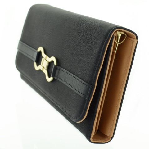 Buckle Fuax Leather Wallet On Chain