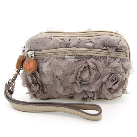 Floral Triple Compartment Wristlet Change Purse