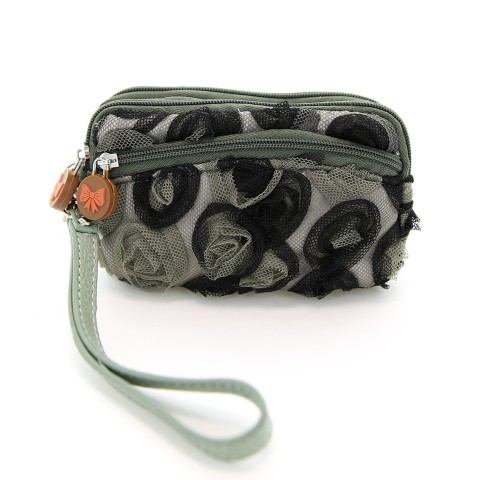 Floral Triple Compartment Wristlet Change Purse