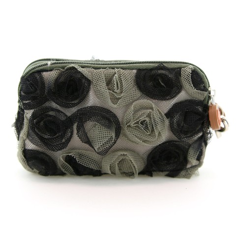 Floral Triple Compartment Wristlet Change Purse