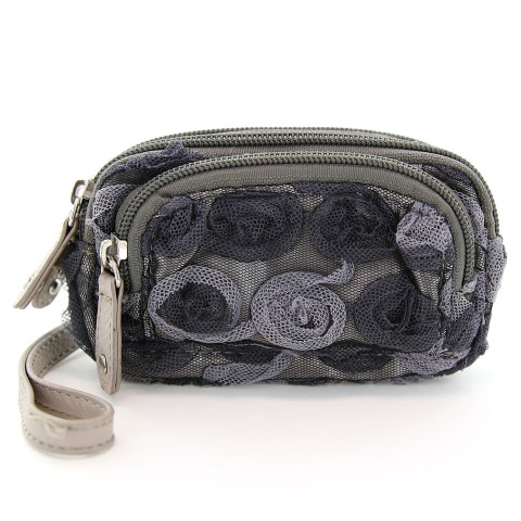 Floral Triple Compartment Wristlet Change Purse