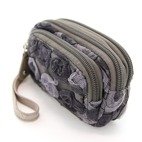 Floral Triple Compartment Wristlet Change Purse