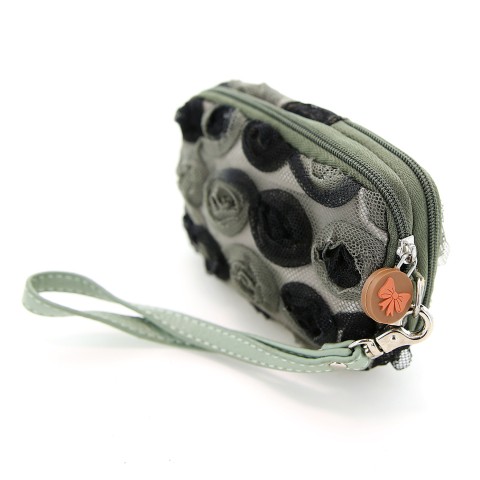 Floral Triple Compartment Wristlet Change Purse