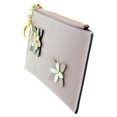 Flower Faux Leather Zip Card Case