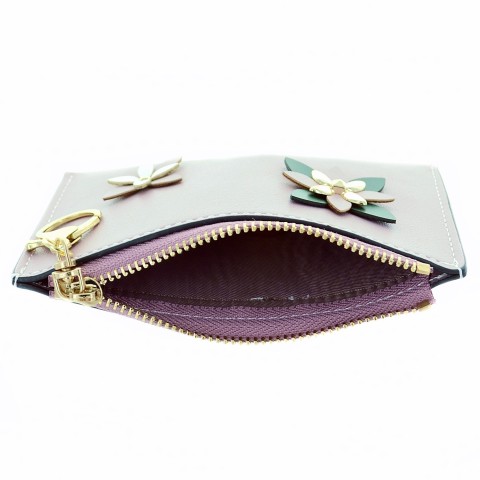 Flower Faux Leather Zip Card Case