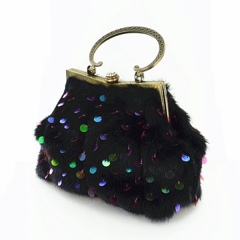 Faux Fur Sequin Embroidery Clutch