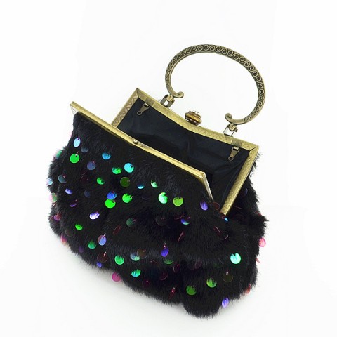 Faux Fur Sequin Embroidery Clutch