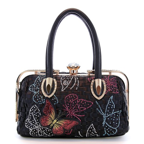 Top Carry Handles Buttrtfly Crystal Woven Bag